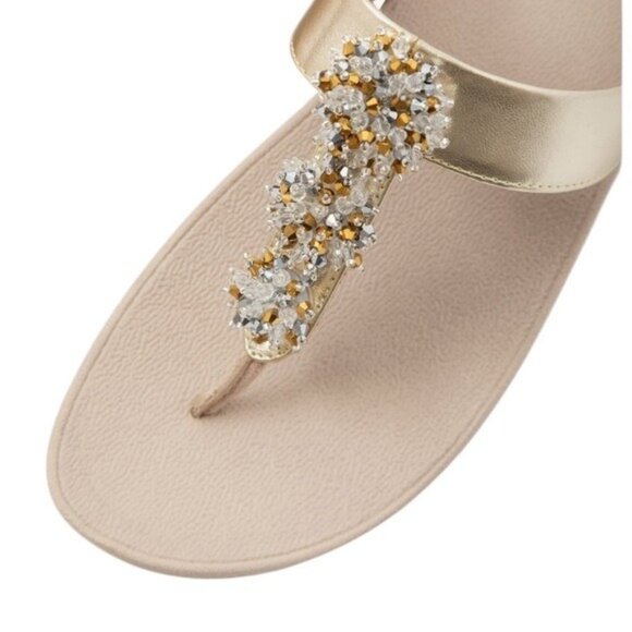 NWT FitFlop Arch Support Comfort Galaxy Wedge Beaded Flip Flop Platino Size 9 - Picture 4 of 16
